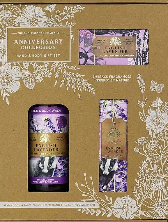 Set - The English Soap Company Anniversary Collection English Lavender Hand And Body Gift Box (soap/190g + h/cr/75ml + h/wash/500ml) — photo N1