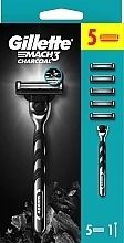 Fragrances, Perfumes, Cosmetics Razor with 5 Refill Cartridges - Gillette Mach3 Charcoal