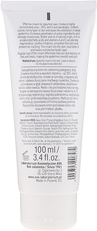 Softening Foot Cream with Urea 30% - Ava Laboratorium Foot Care Dermaline Softening Foot Cream With Urea 30% — photo N2