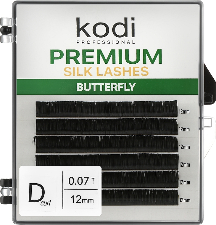 Butterfly Green D 0.07 False Eyelashes (6 rows: 12 mm) - Kodi Professional — photo N1