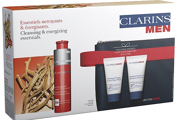 Set - Clarins Men (f/gel/50 ml + f/wash/30 ml + shm/30 ml + bag/1 pcs) — photo N1