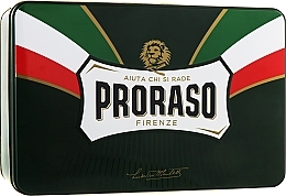 Set - Proraso Classic Full Shaving Metal Box (cr/100ml + sh/cr/150ml + ash/cr/100ml + brush + glass) — photo N2