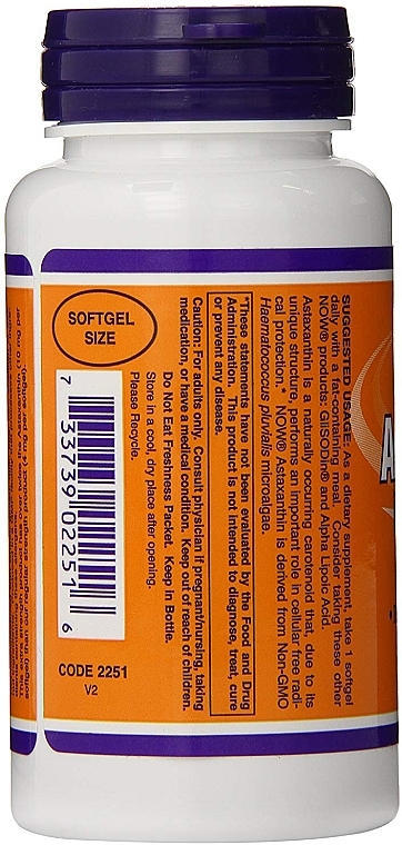 Antioxidant "Astaxanthin", Capsules, 10 mg - Now Foods Astaxanthin Extra Strength — photo N3