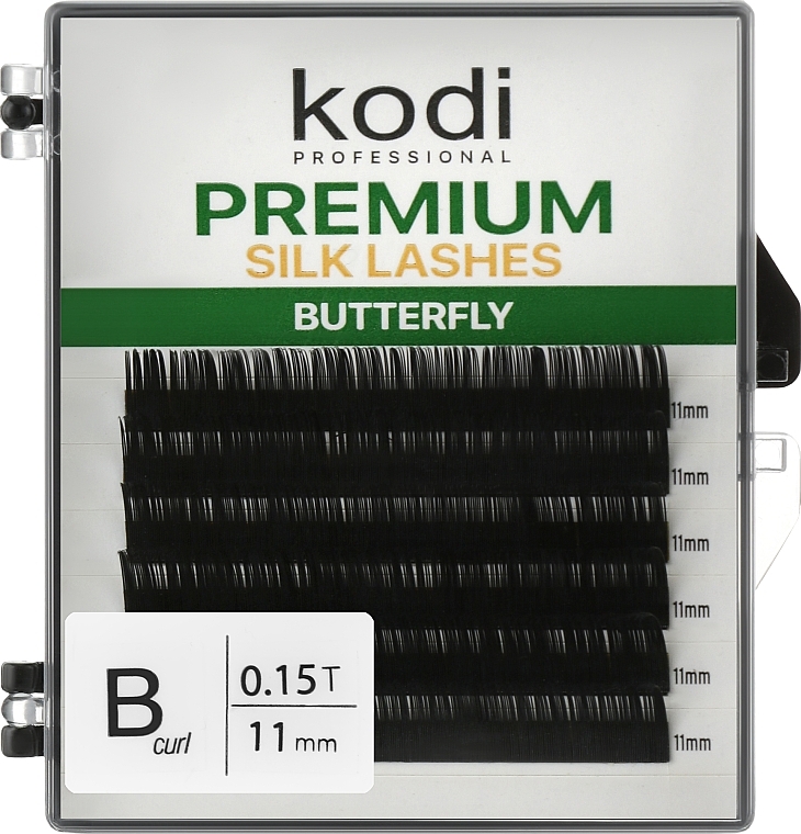 Butterfly Green B 0.15 False Eyelashes (6 rows: 11 mm) - Kodi Professional — photo N1