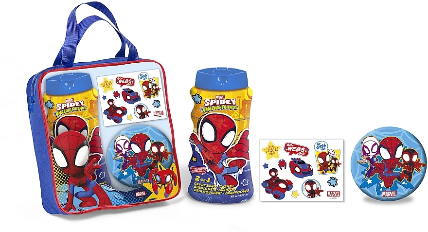 Set - Lorenay Spiderman (sh/gel/300 ml + washcloth/1 pcs + tatoos/1 pcs + pouch) — photo N1