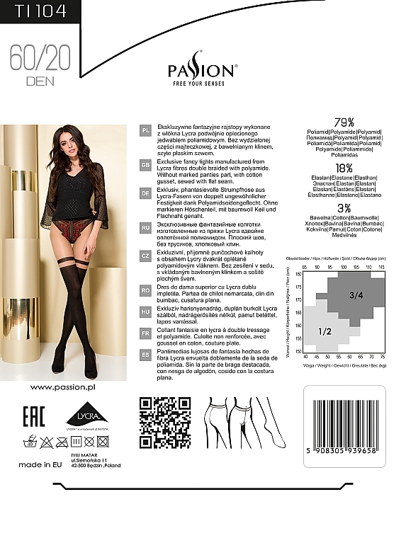 Imitating Stockings Tights, TI104, 60/20 Den, nero - Passion — photo N2