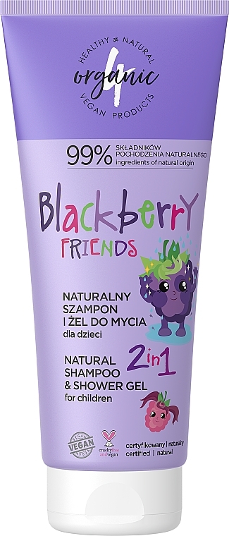 Kids Shampoo & Shower Gel - 4Organic Blackberry Friends Natural Shampoo And Shower Gel For Children — photo N1