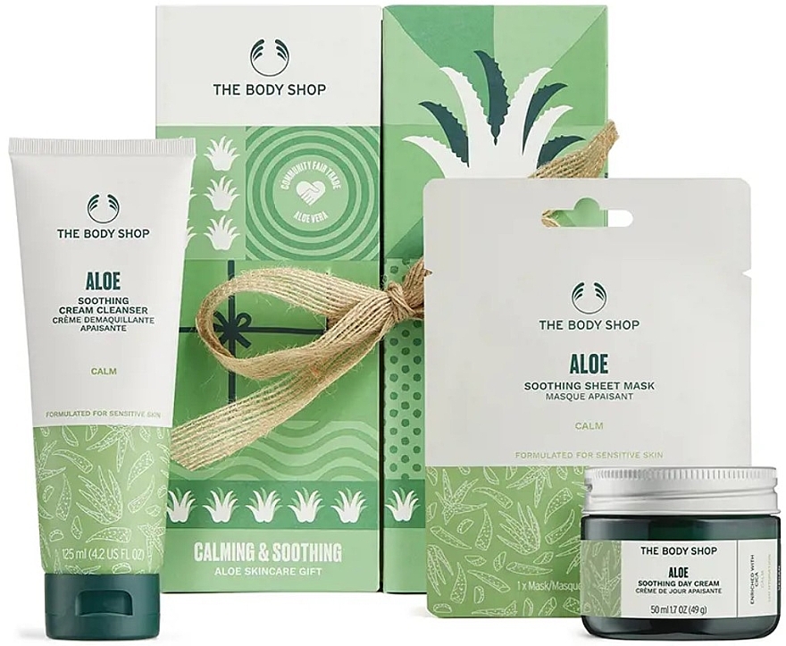 Set - The Body Shop Calming & Soothing Aloe Skincare Gift (cleans/125 ml + f/cr/50 ml + mask/1 pcs) — photo N1