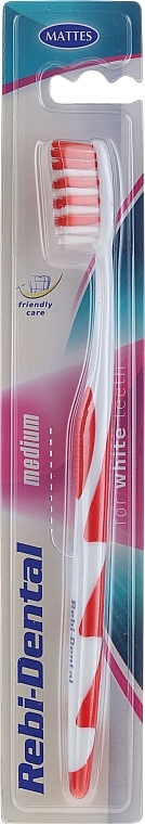 Rebi-Dental M57 Toothbrush, medium, white-red - Mattes Rebi-Dental Medium Tothbrush — photo N1