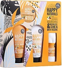 Fragrances, Perfumes, Cosmetics Set - Dirty Works Happy Naturals (sh/gel/100ml + b/butter/100ml + scrub/100ml + flannel/towel)