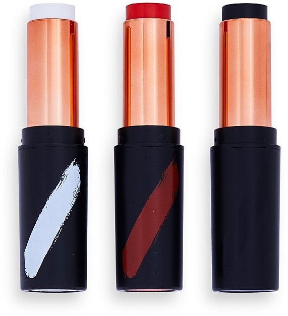 Makeup Stick Set - Makeup Revolution Creator Fast Base Paint Stick Set White, Red & Black — photo N2