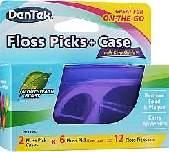 Floss Picks Set + 2 Travel Cases, purple + light blue - Dentek Moulthwash Blast — photo N1