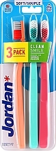 Fragrances, Perfumes, Cosmetics Soft Toothbrush, orange, turquoise, pink - Jordan Clean Smile Soft