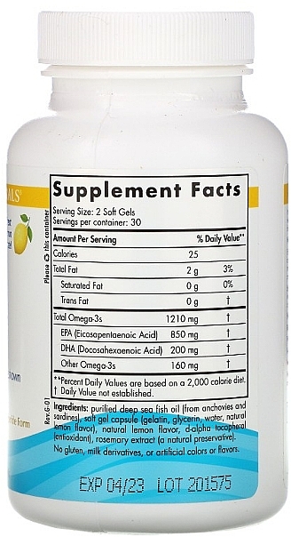 Dietary Supplement "EPA" with Lemon Taste, 1210mg - Nordic Naturals EPA — photo N13