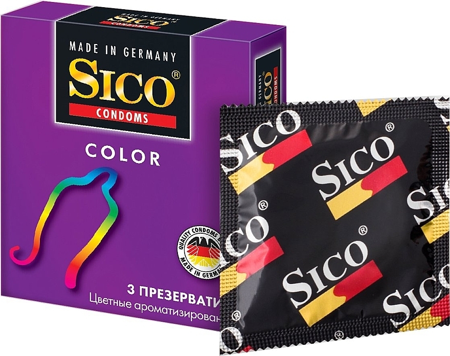 Color Condoms, 3 pcs - Sico — photo N1