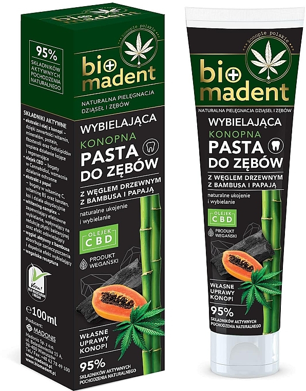 Whitening Toothpaste with Charcoal & Papaya - Bio Madent — photo N1