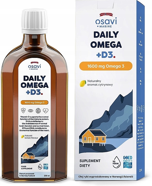Omega 3 + D3 Dietary Supplement , 1600 mg, lemon flavor - Osavi Daily Omega — photo N2