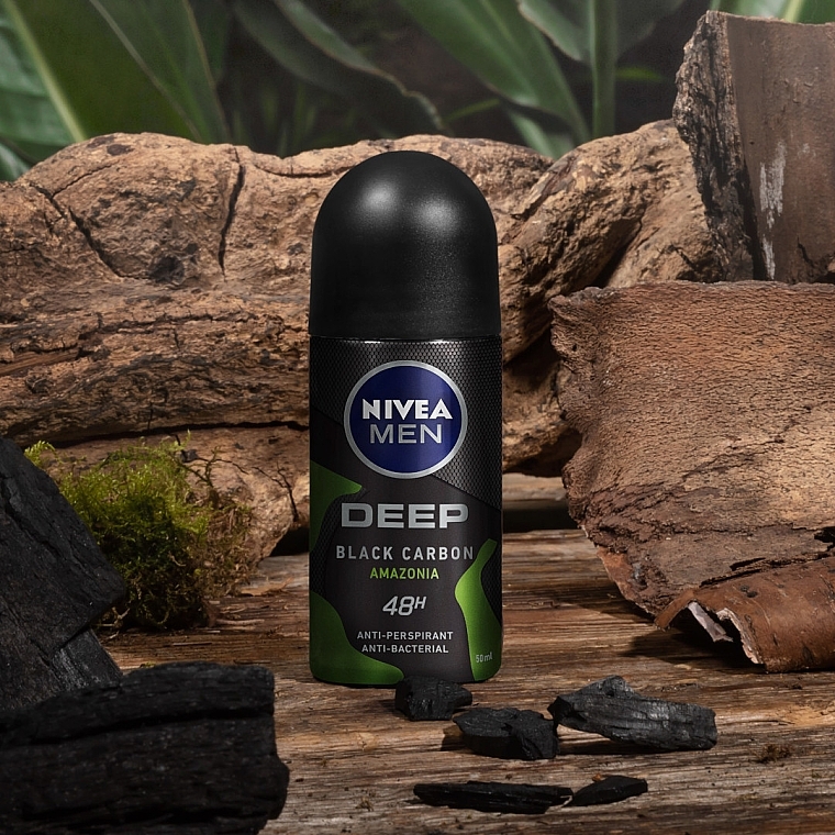 Men Roll-On Deodorant - NIVEA Men Deep Black Carbon Amazonia Anti-Perspirant — photo N3