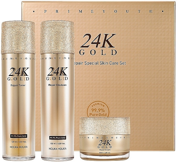 Set - Holika Holika Prime Youth 24K Gold Repair Skin Care Special Set (ton/120ml + emuls/120ml + f/cr/55ml) — photo N2