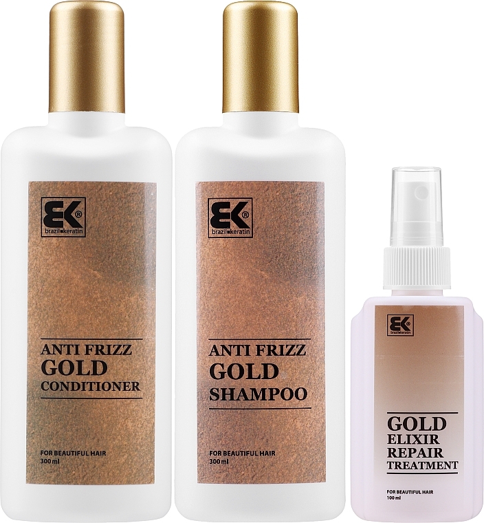 Set - Brazil Keratin Anti Frizz Gold (shm/300ml + cond/300ml + elixir/100ml) — photo N2