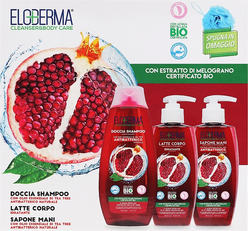 Set - Eloderma Pomegranate (shmp/400ml + b/lot/300ml + l/soap/300ml + b/sponge) — photo N1