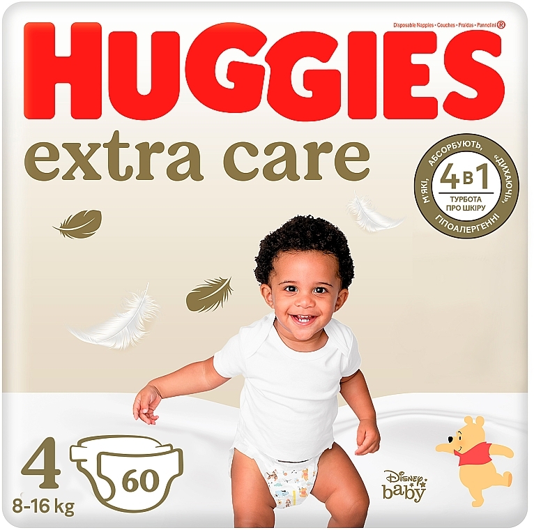 Diapers Extra Care, size 4, 8-16 kg, 60 pcs, Mega - Huggies — photo N1