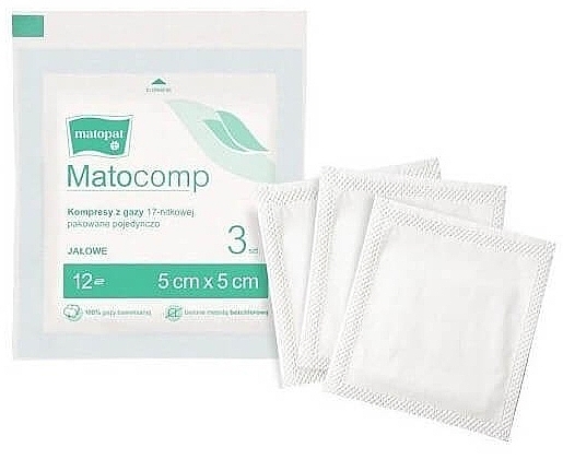 Compressed Gauze, sterile, 3 pcs., 5 x 5 cm - Matopad Matocomp — photo N1