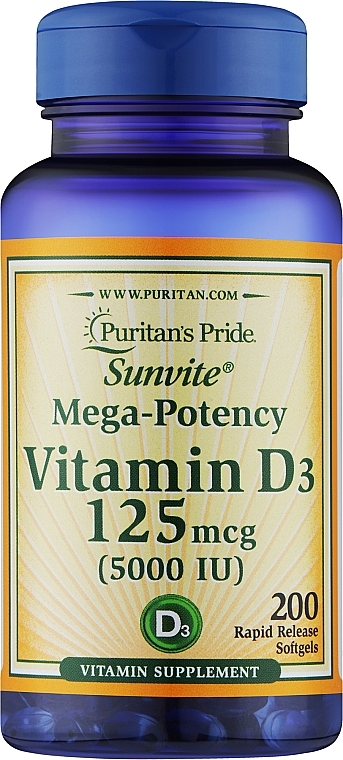 Vitamin D3 Food Supplement - Puritan's Pride Mega-Potency Vitamin D3 5000 IU — photo N1