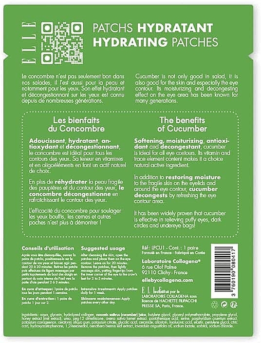 Cucumber Hydrogel Patch - Elle By Collagena Cucumber Moisturizers Hydrogel Patches — photo N2