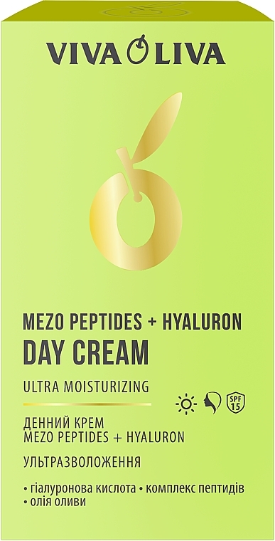 Ultra Hydration Day Face Cream - Viva Oliva Mezo Peptides + Hyaluron Day Cream Ultra Moisturizing SPF 15 — photo N2