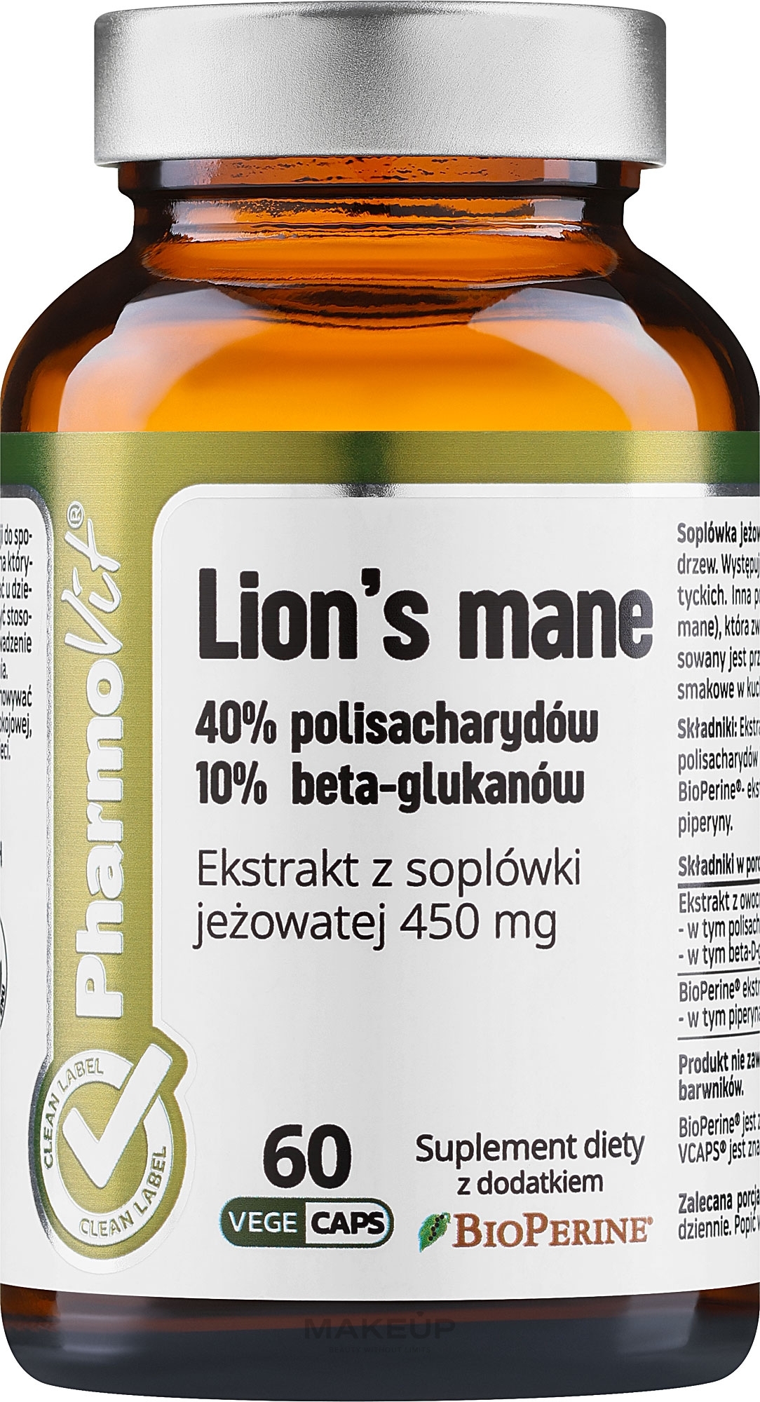 Mushroom Extract Dietary Supplement 'Lion's Mane' - Pharmovit — photo 60 szt.