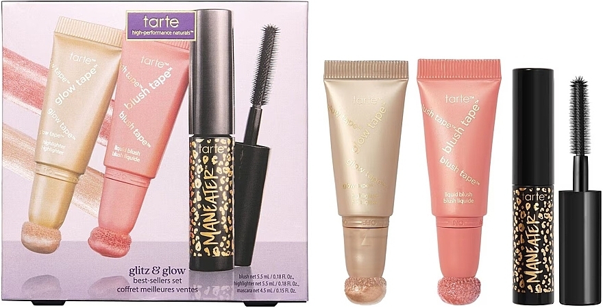 Set - Tarte Cosmetics Glitz & Glow Best-Sellers Set (highl/5,5ml + blush/5,5ml + mascara/4,5ml) — photo N1