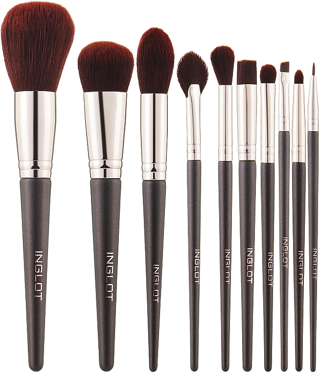 Makeup Brush Set, 10 pcs, in chocolate case - Inglot Make-up Brush Set Chocolate Case — photo N1
