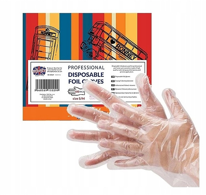 Disposable Gloves, transparent, size S/M, 100 pcs - Ronney Professional Disposable Foil Gloves — photo N3