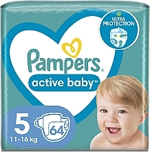 Diapers 'Active Baby' 5 (11-16 kg), 64 pcs - Pampers — photo N1