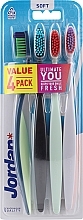 Fragrances, Perfumes, Cosmetics Soft Toothbrush, 4 pcs, blue + black + mint + lilac - Jordan Ultimate You Soft Toothbrush