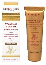 Fragrances, Perfumes, Cosmetics Vitamin C and 24 Carat Gold Perfect Medium-Tone Face Cream  - L'Erbolario Vitamin C And 24K Gold Anti Age Power SPF 15