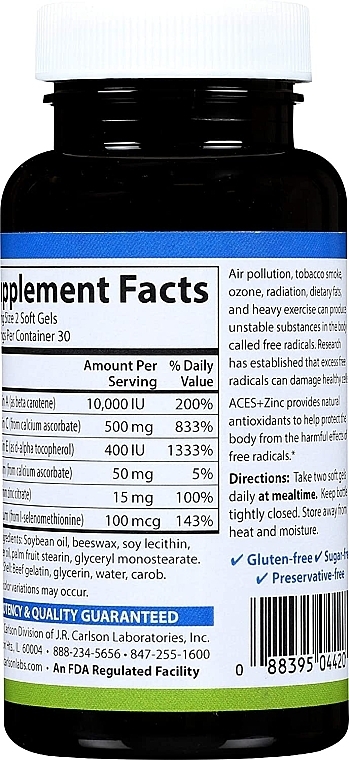 Dietary Supplement "Antioxidant" - Carlson Labs Aces + Zn Antioxidant — photo N24