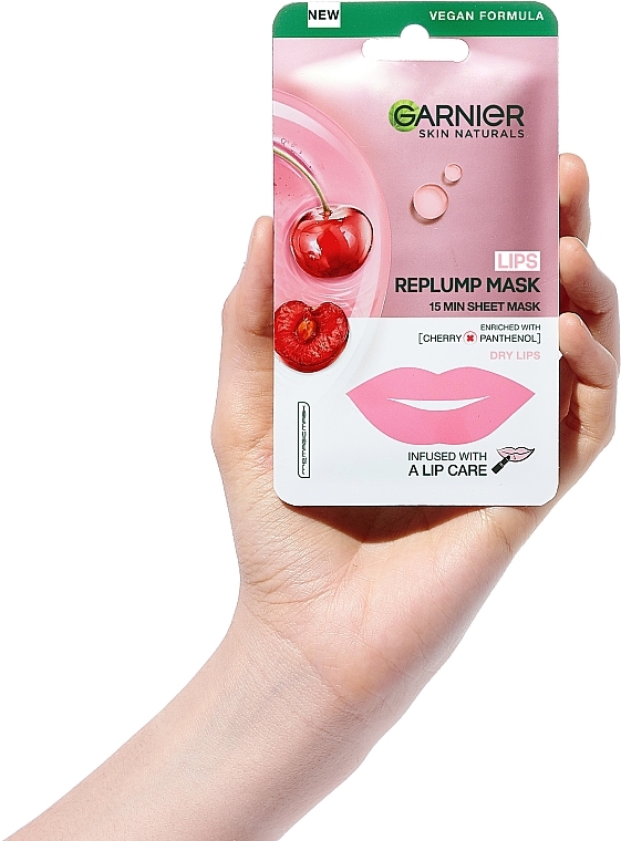 Moisturizing Regenerating Sheet Mask for Dry Lips with Cherry Extract & Provitamin B5 - Garnier Skin Naturals — photo N3