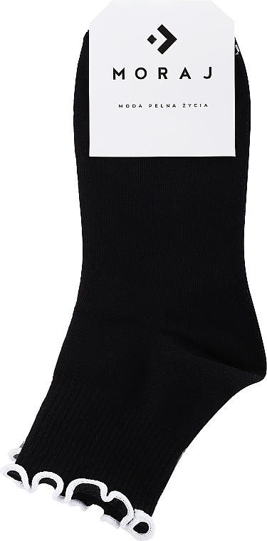 Women's Short Cotton Socks with Ruffles, black - Moraj — photo N1