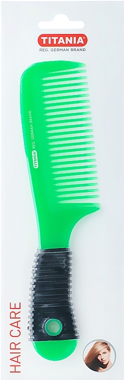 Hair Comb with Rubber Handle 20 cm, green - Titania — photo N1