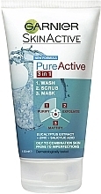 Fragrances, Perfumes, Cosmetics Mask and Face Scrub Washing Gel - Garnier Pure Active 3-in-1 Wash, Scrub and Mask