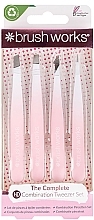 Tweezers Set, 4 pcs - Brushworks 4 Piece Combination Tweezer Set White & Pink — photo N1