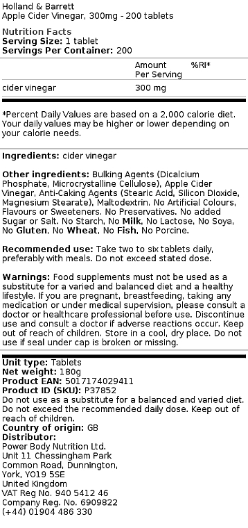 Apple Cider Vinegar Supplement, 300mg - Holland & Barrett Apple Cider Vinegar — photo N2