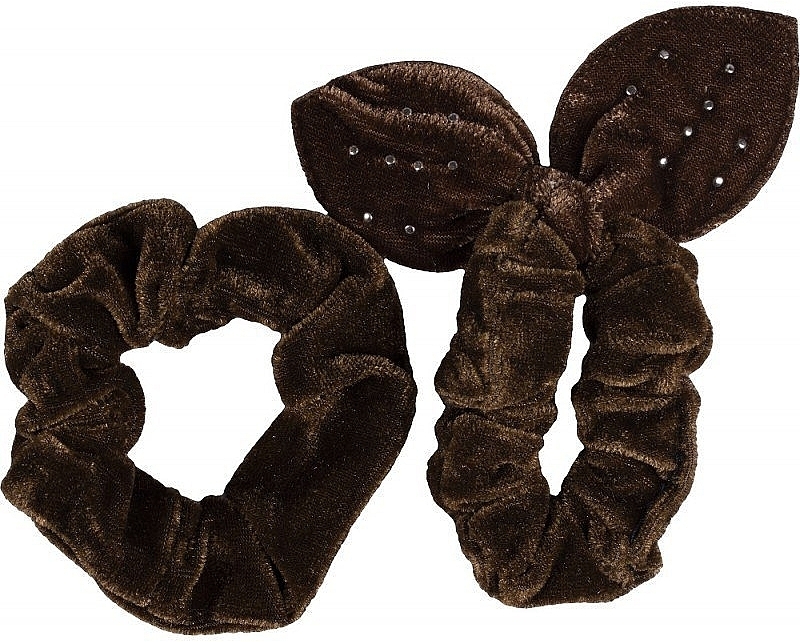 Hair Tie "Velvet", 23903, brown - Top Choice — photo N1