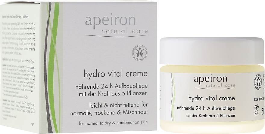 Face Cream "Nourishment and Regeneration 24 Hours" - Apeiron Hydro Vital 24h Nourishing&Regenerating Cream  — photo N1