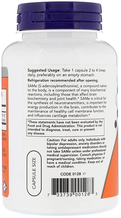 Capsules "SAM-e", 200 mg - Now Foods SAMe, 200mg — photo N2