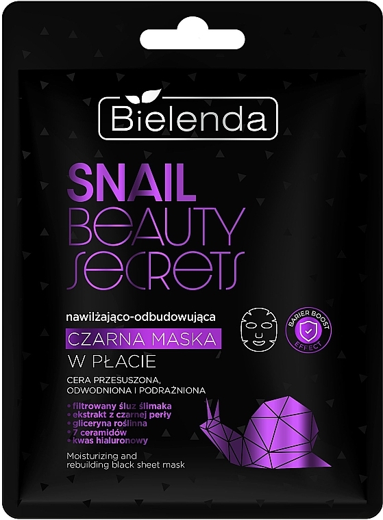 保湿＆再生効果 ブラック シートマスク - Bielenda Snail Beauty Secrets Black Sheet Mask — photo N1