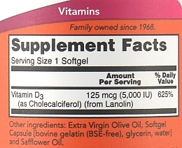 Dietary Supplement "Vitamin D-3" - Now Foods Vitamin D-3 5000 IU Structural Support — photo N3