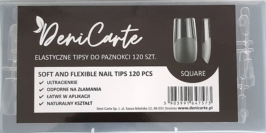 Flexible Transparent Nail Tips 'Square', 120 pcs. - Deni Carte Square — photo N2